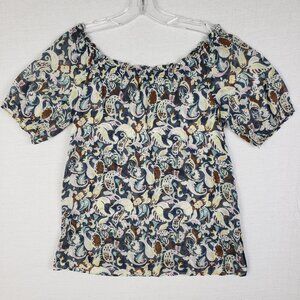 Theory Blouse Top Margina Daydream Gauze Cotton Peasant Paisley Print Floral S